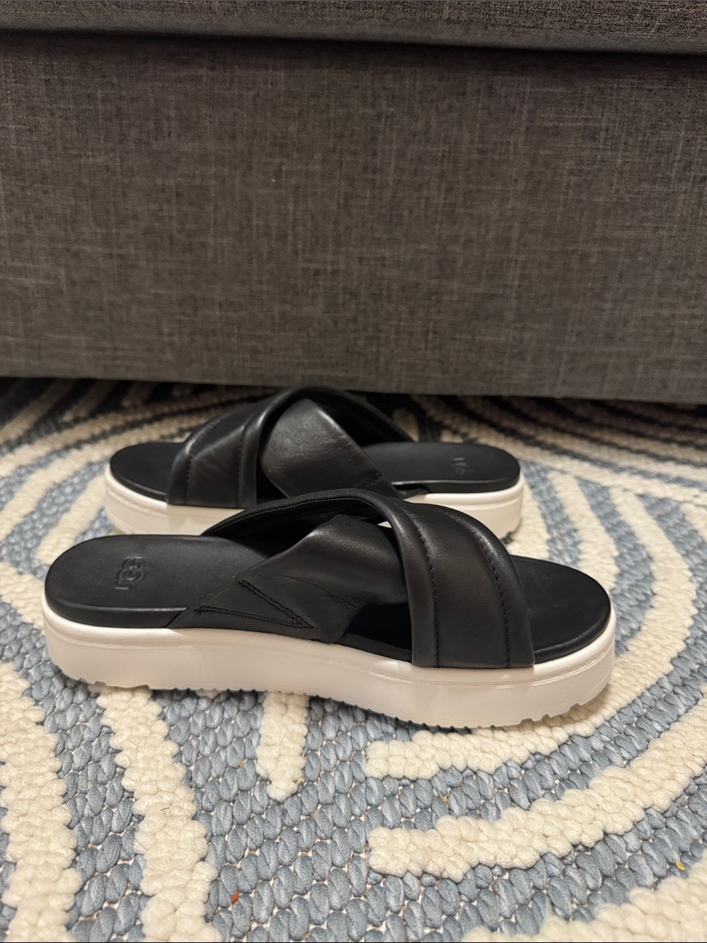 UGG Zayne Crossband Platform Slide Sandals Black Leather Women's Size 8 NWOB - Picture 3 of 8